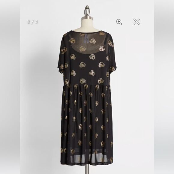 Black Friday Totally Buggin' Babydoll Dress Mesh Black Metallic Bug Print XS NWT - Picture 4 of 11